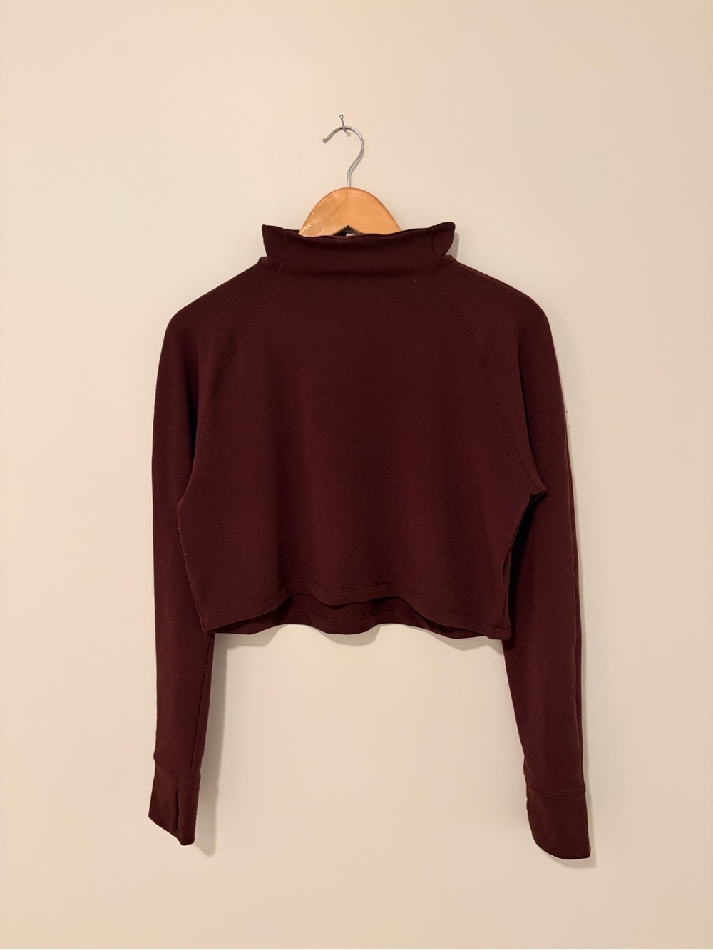 Lole Cropped Mock Neck Long-Sleeve Top in burgundy